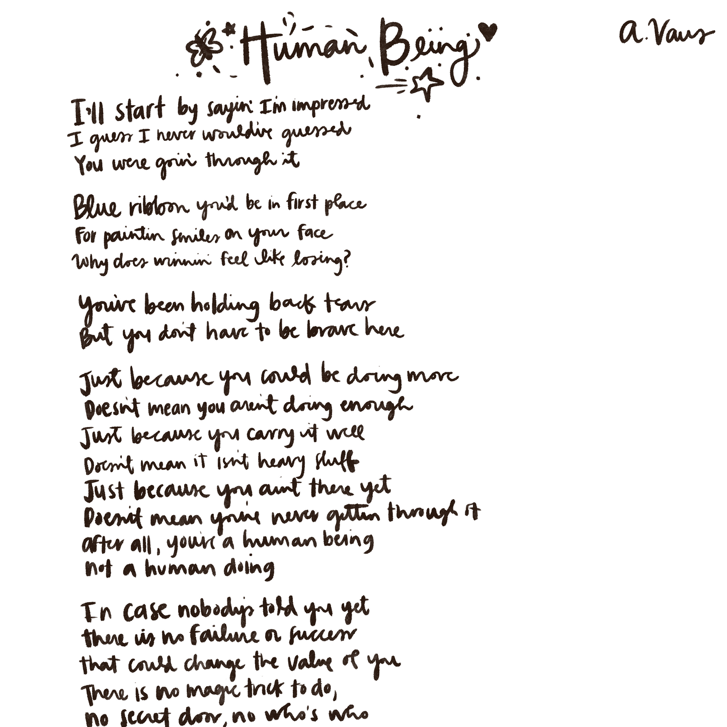 LIMITED: 'Human Being' Handwritten Lyrics